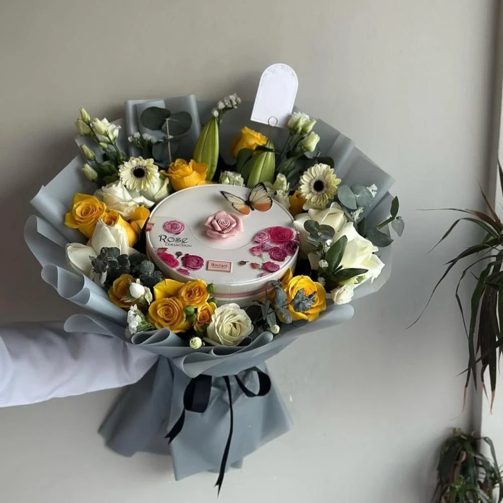 باقة رقة - ورد مع شوكولاتة بستاني