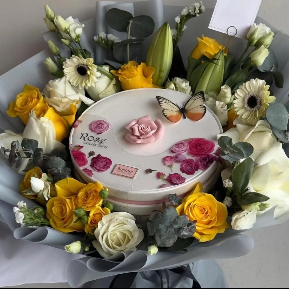 باقة رقة - ورد مع شوكولاتة بستاني